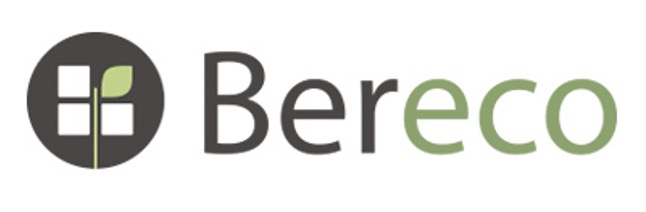 Bereco logo with green and black text, featuring a solar panel and leaf symbol on the left